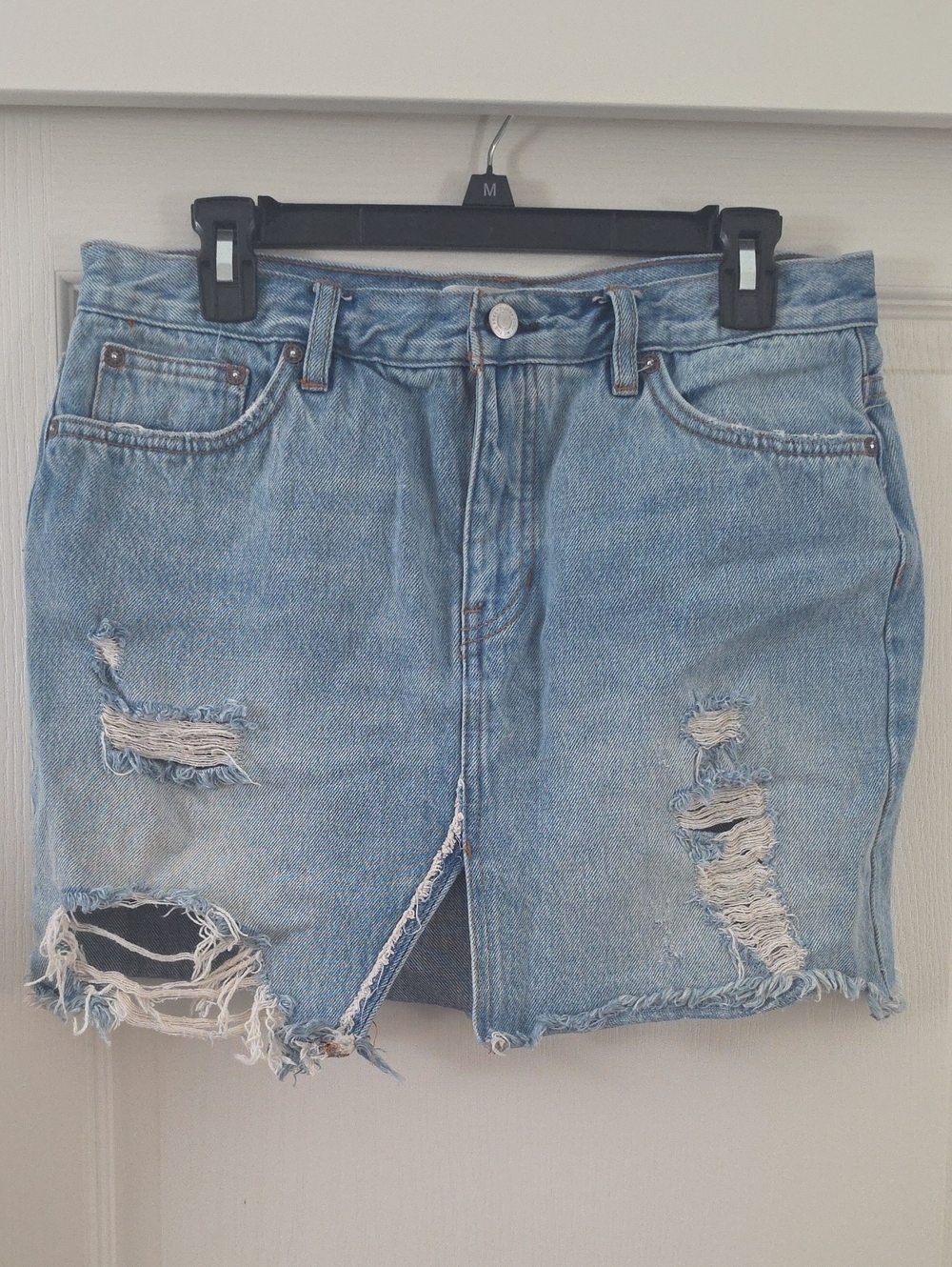 Free People We The Free | "Harvest Bell" Distressed Denim Mini Skirt Size 29